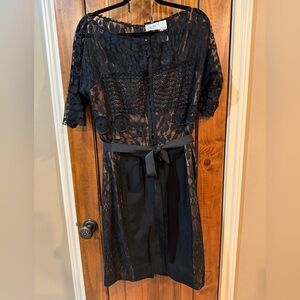 NWT Byron Lars Black Lace Midi Dress with Satin Tie